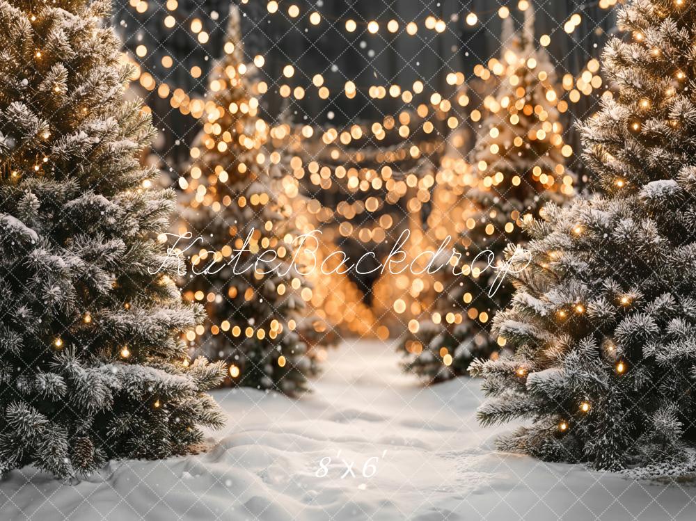 Kate Christmas Snowy Trees Lights Fleece Backdrop Designed by Emetselch -UK