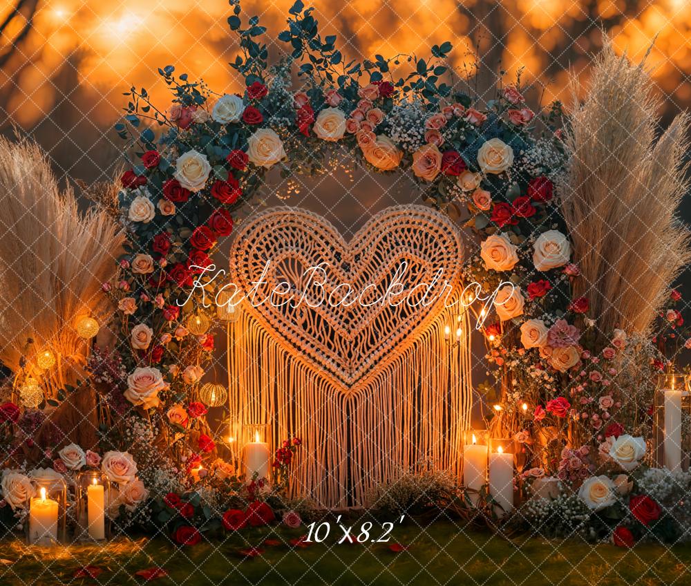 Kate Wedding Arch Heart Macrame Fleece Backdrop Designed by Emetselch