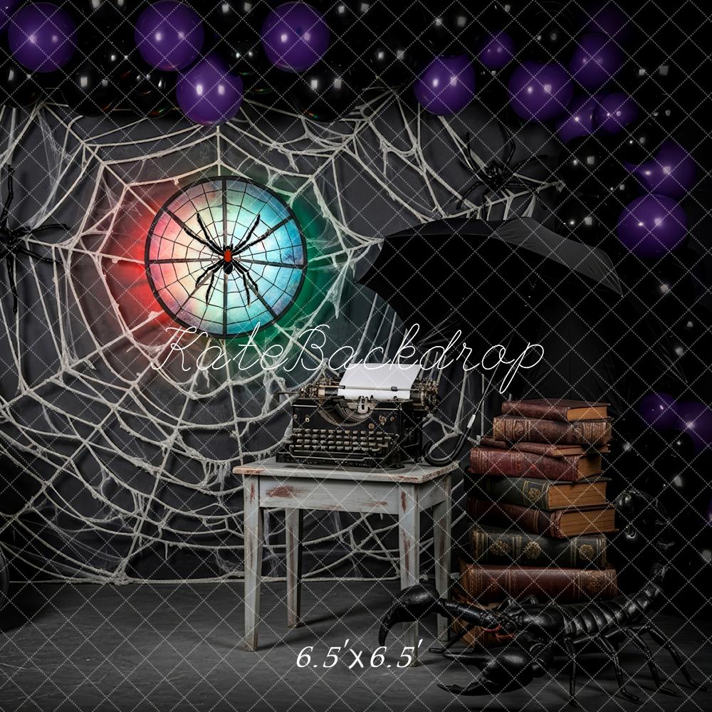 Kate Halloween Spider Web Typewriter Violin Backdrop Designed by Patty Robert