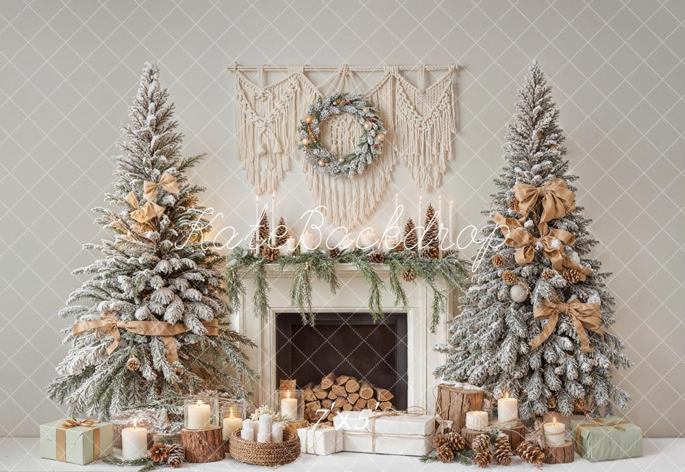 Kate Christmas Snowy Trees Fireplace Garland Backdrop Designed by Emetselch