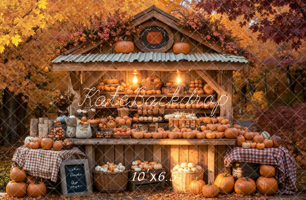 Kate Autumn Pumpkin Market Stall Fleece Backdrop Designed by Emetselch