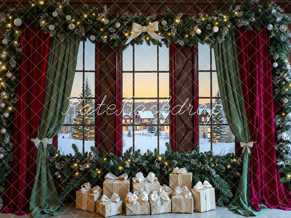Kate Christmas Garland Window Presents Curtains Backdrop Designed by Mini MakeBelieve -UK
