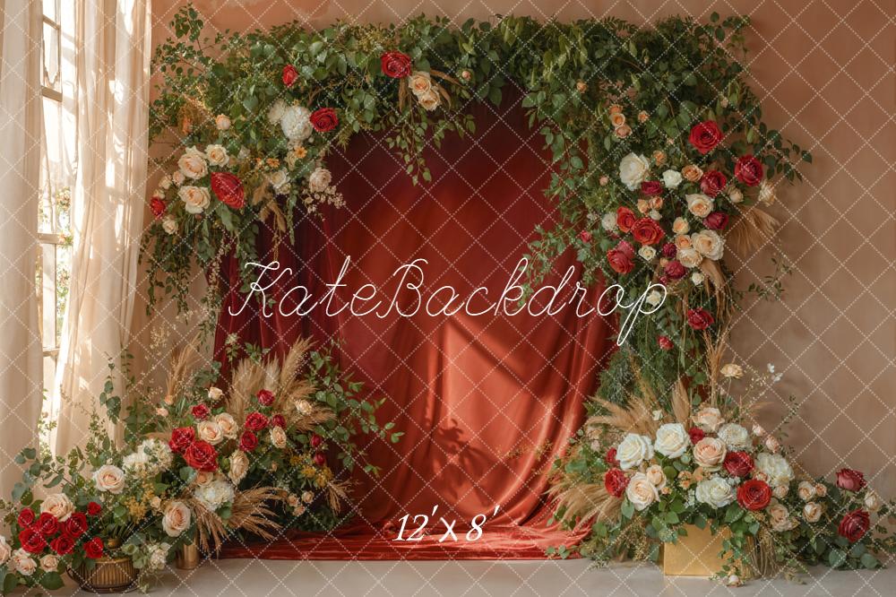 Kate Spring Red Curtain Garland Greenery Backdrop Designed by Emetselch