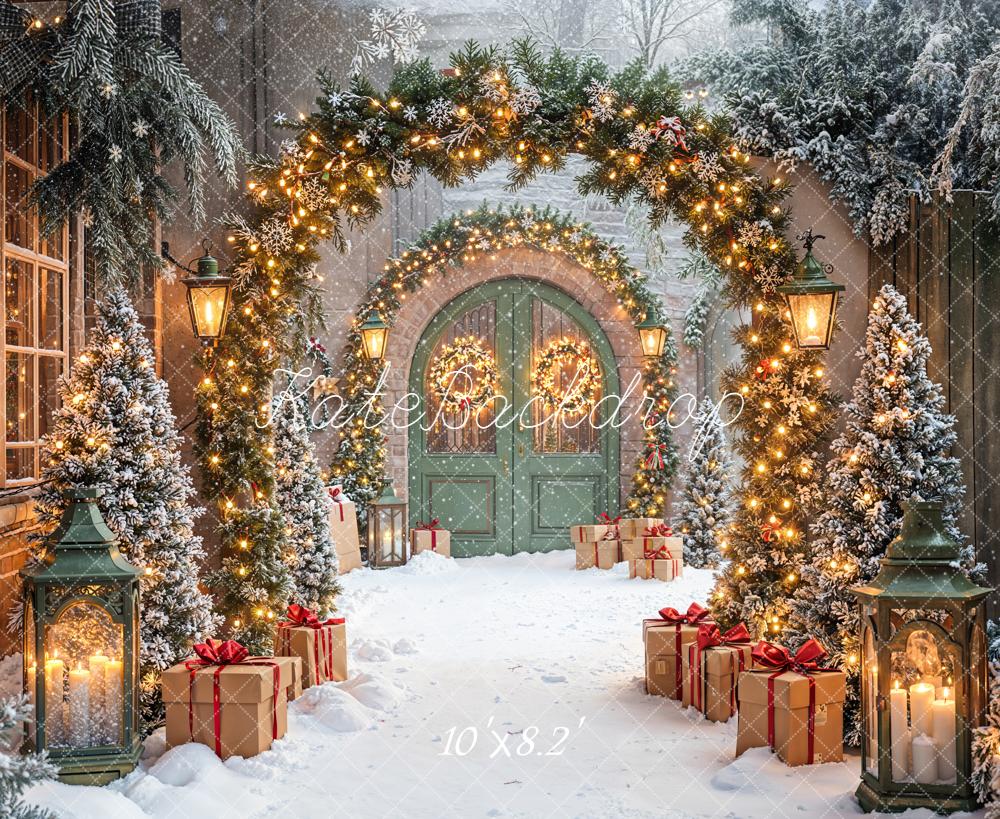 Kate Christmas Archway Snow Gifts Lanterns Fleece Backdrop Designed by Emetselch