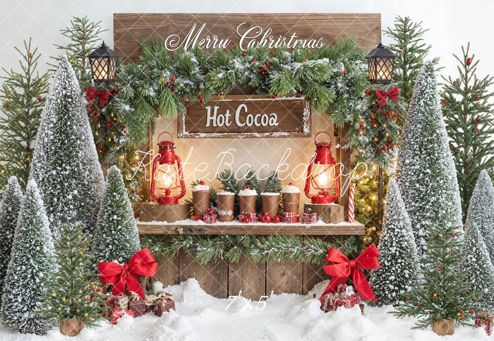 Kate Christmas Hot Cocoa Stand Snowy Trees Backdrop Designed by Emetselch -UK