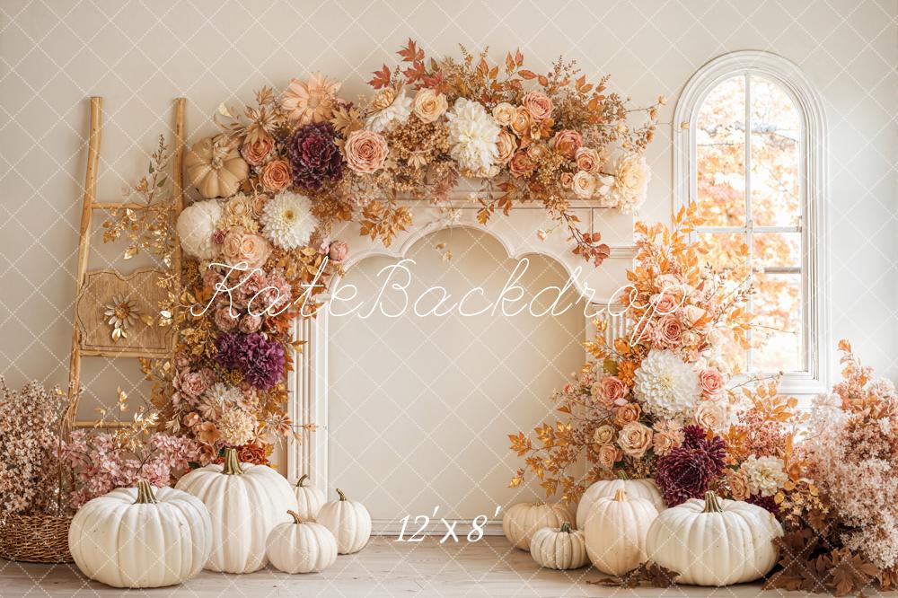 Kate Autumn Arch Pumpkins Window Fleece Backdrop Designed by Emetselch -UK