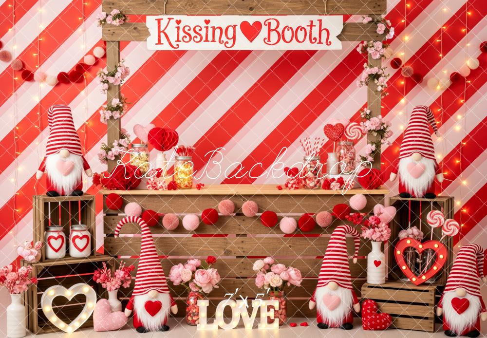 Kate Valentines Gnomes Hearts Striped Backdrop Designed by Patty Robert
