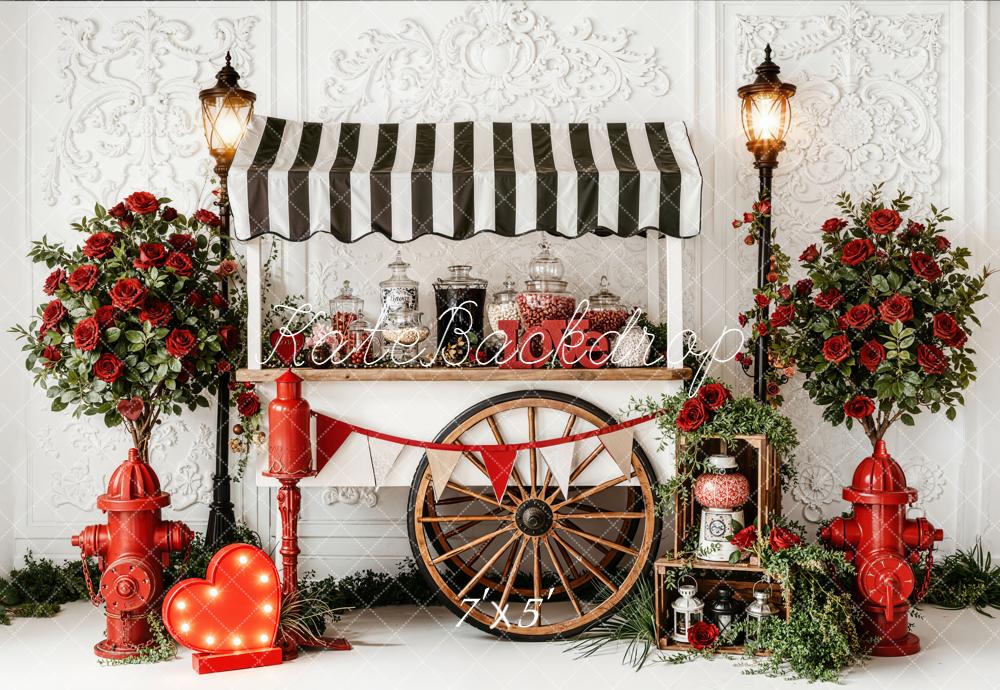 Kate Valentine Candy Cart Red Roses Hydrant Backdrop Designed by Emetselch