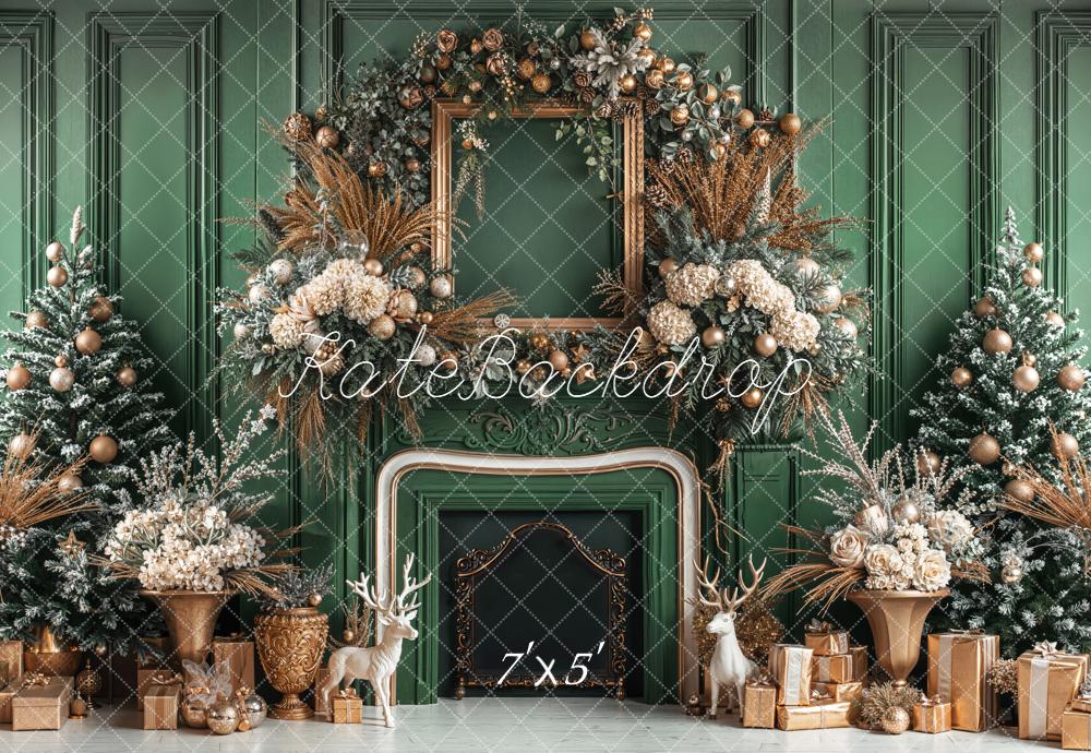 Kate Christmas Green Fireplace Decorations Backdrop Designed by Emetselch
