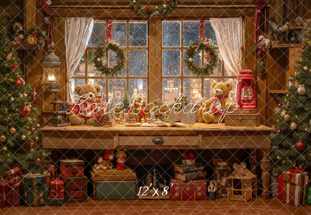 Kate Christmas Window Teddy Bears Gifts Fleece Backdrop Designed by Emetselch -UK