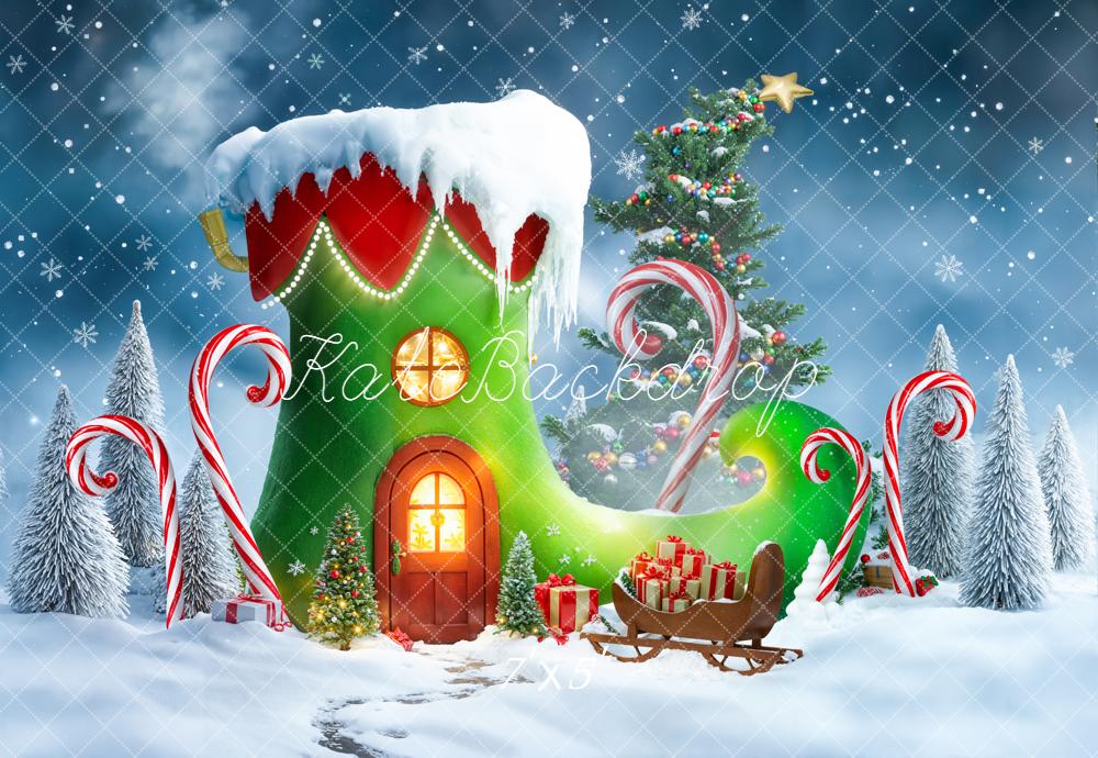 Kate Christmas Elf Shoe Tree Gifts Backdrop Designed by Emetselch -UK