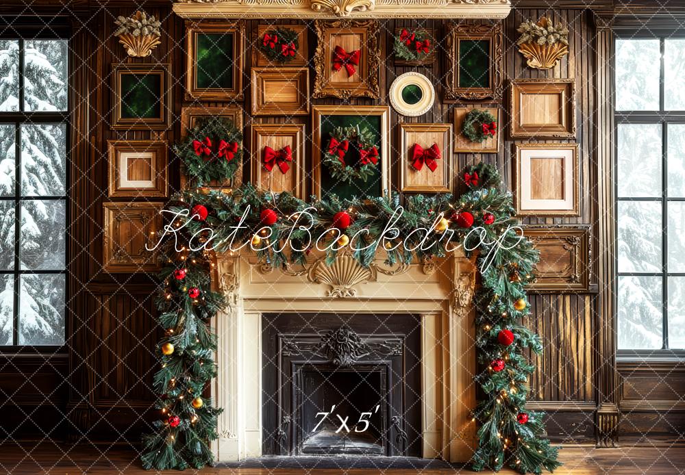Kate Christmas Fireplace Garland Wooden Wall Backdrop Designed by Mini MakeBelieve