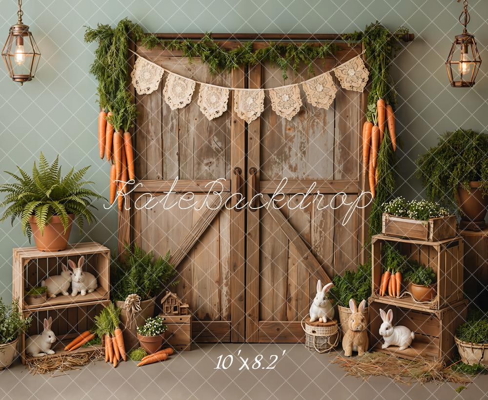 Kate Easter Bunny Carrots Wooden Door Backdrop Designed by Emetselch