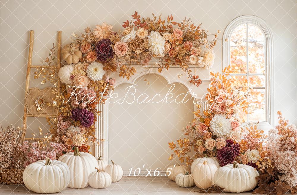 Kate Autumn Floral Arch White Pumpkins Backdrop Designed by Emetselch -UK