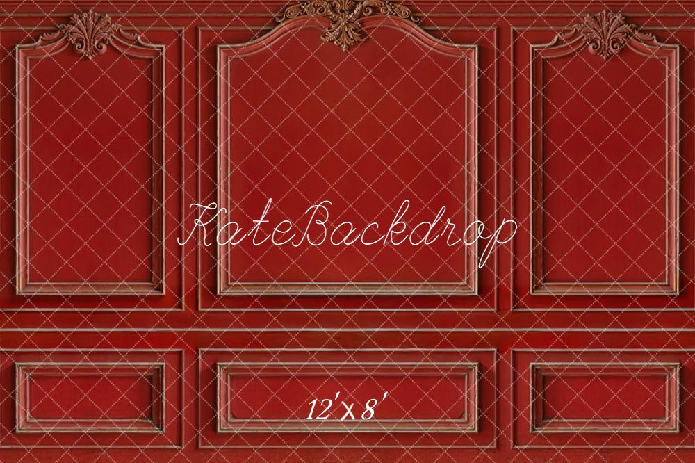 Kate Red Ornate Moulding Vintage Wall Fleece Backdrop Designed by Kate Image -UK