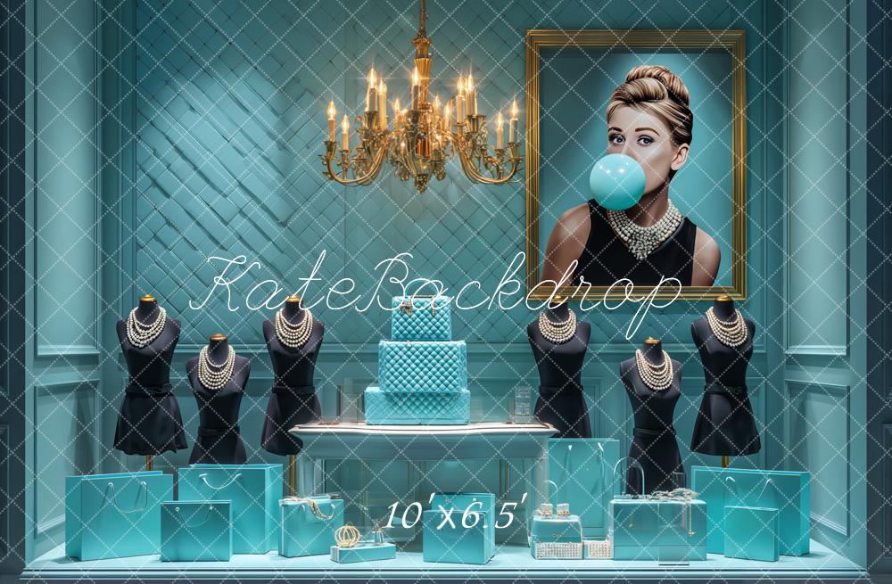 Kate Turquoise Luxury Cake Jewellery Backdrop Designed by Ashley Paul -UK