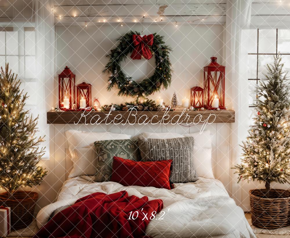 Kate Christmas Bedroom Wreath Trees Lanterns Fleece Backdrop Designed by Emetselch -UK