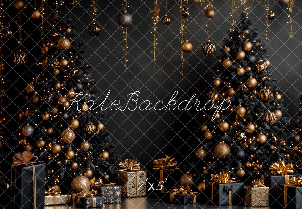 Kate Christmas Black Trees Gold Decorations Backdrop Designed by Patty Robert -UK