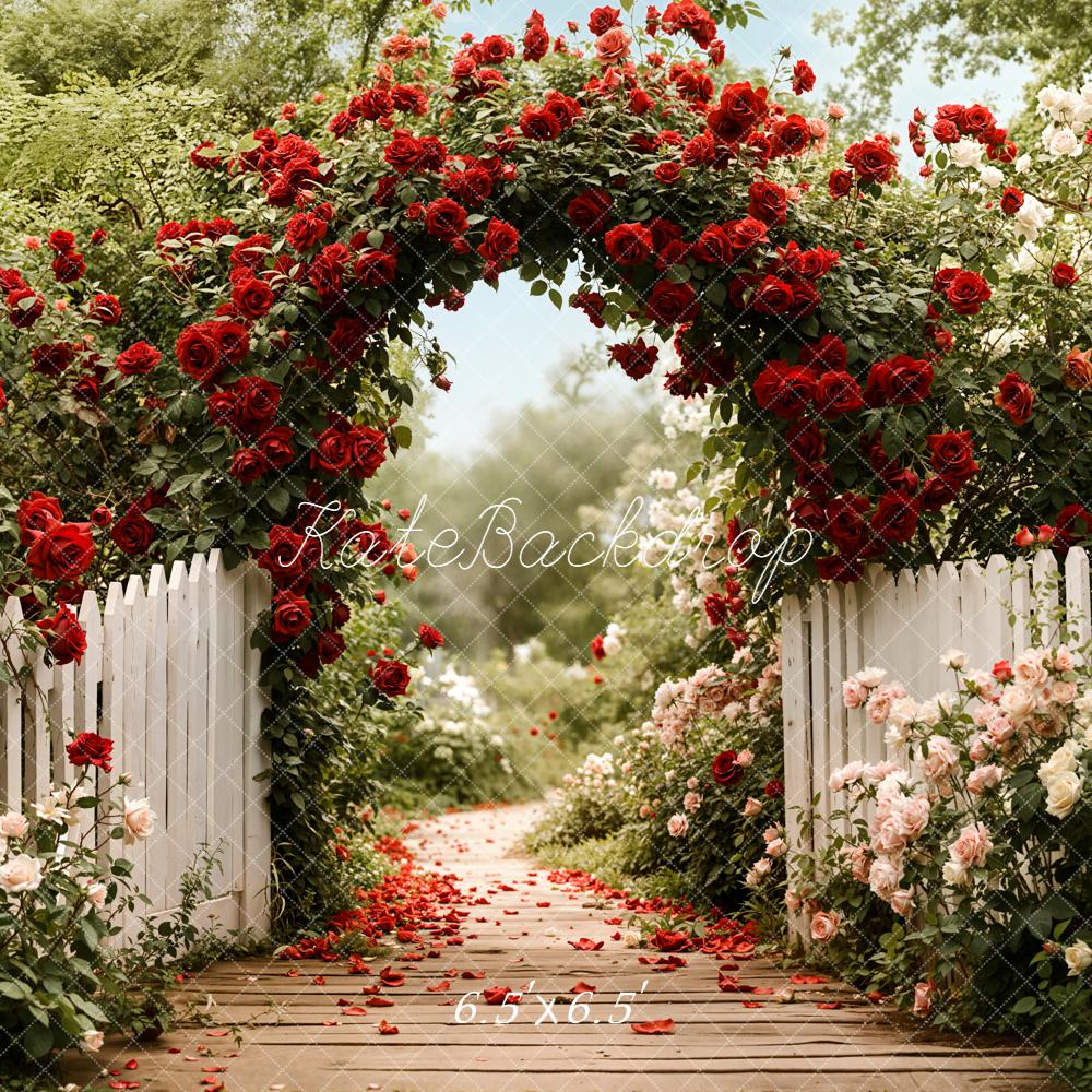 Kate Spring Path Floral Arch Roses White Fence Backdrop Designed by Emetselch