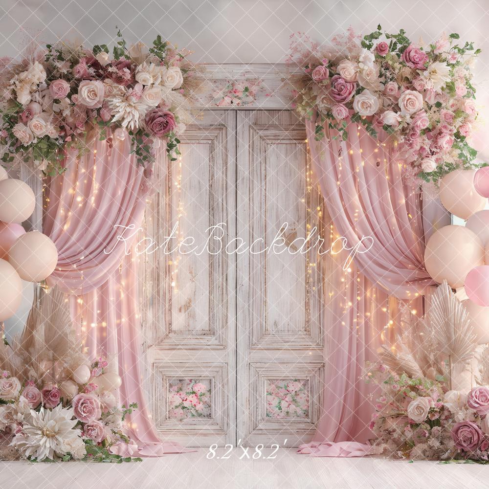 Kate Wedding Floral Vintage Door Pink Balloon Backdrop Designed by Ashley Paul