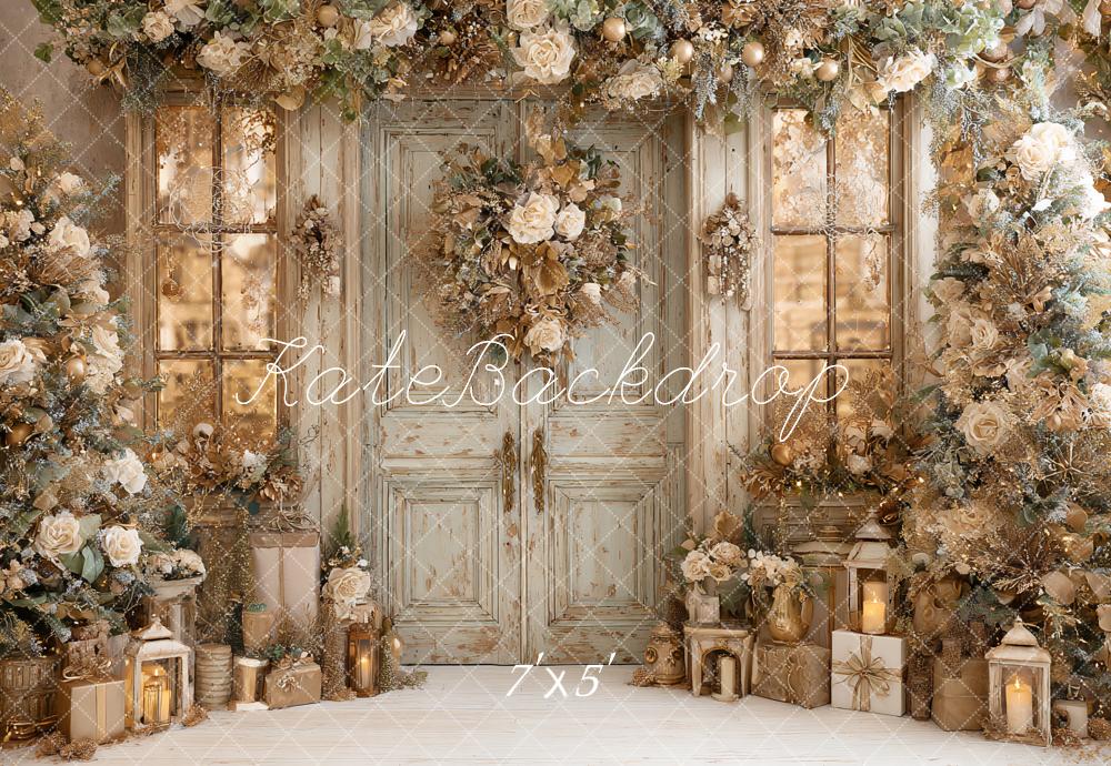 Kate Christmas Floral Garland Vintage Door Lanterns Backdrop Designed by Ashley Paul