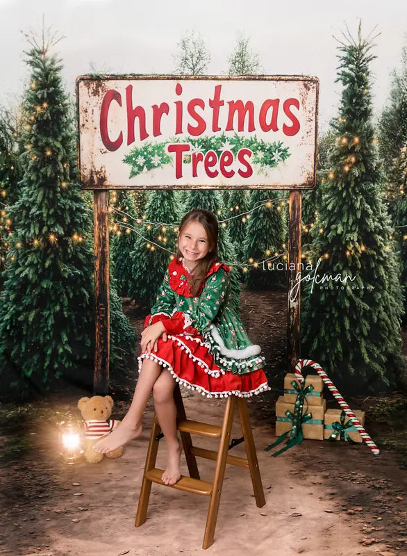 Kate Sweep Christmas Trees Farm Path Backdrop Designed by Emetselch -UK