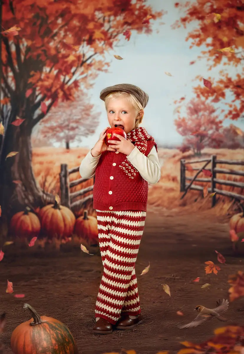 Kate Autumn Maple Leaves Forest Field Pumpkin Path Backdrop Designed by GQ -UK