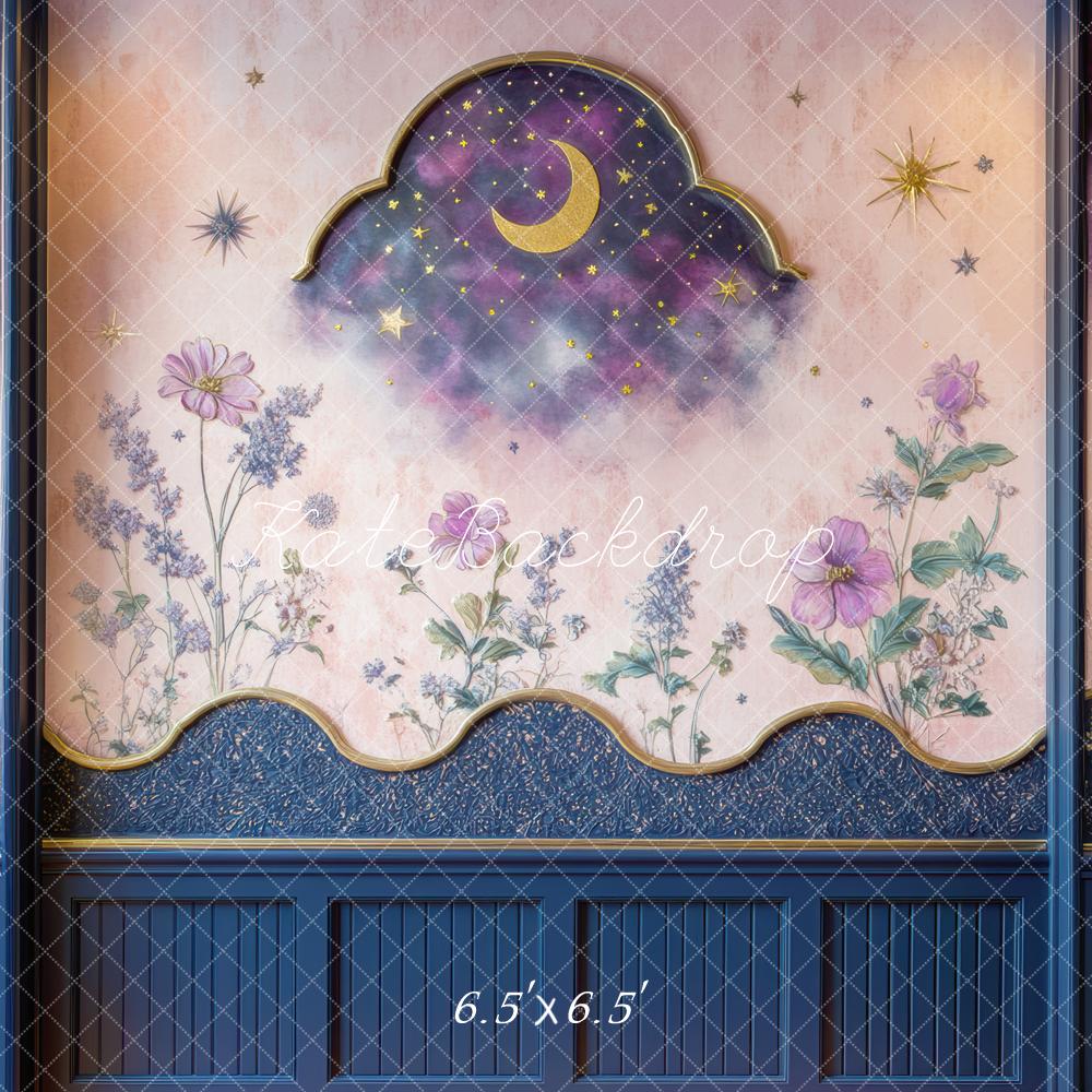 Kate Moon Floral Blue Wall Backdrop Designed by Mini MakeBelieve -UK