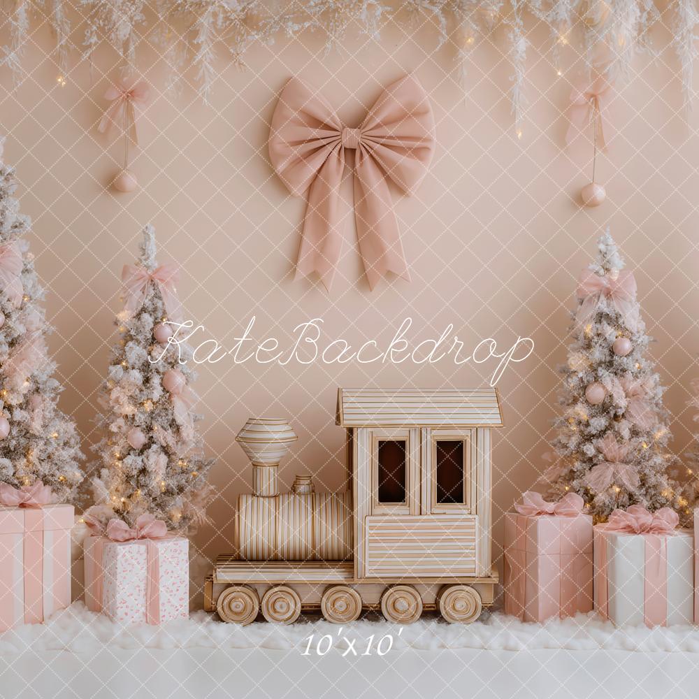 Kate Christmas Train Pink Trees Gifts Backdrop Designed by Patty Robert