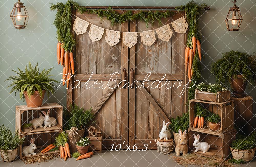 Kate Easter Bunny Carrots Wooden Door Backdrop Designed by Emetselch