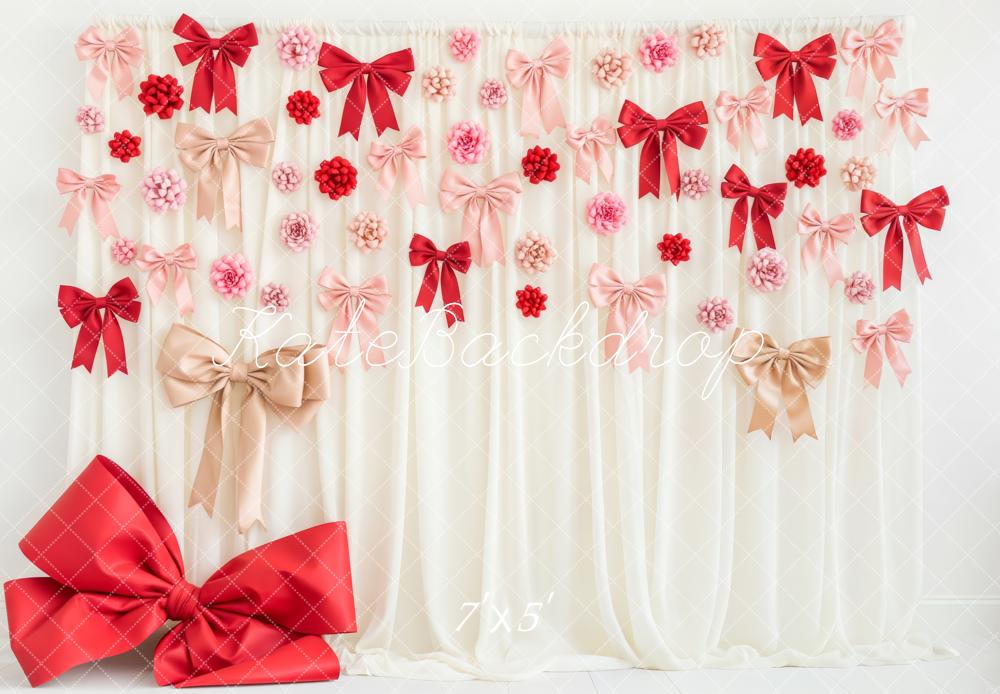 Kate Cream Curtain Red Pink Bows Backdrop Designed by Patty Robert
