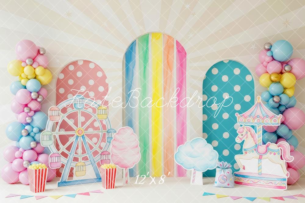 Kate Ferris Wheel Carousel Balloons Pastel Backdrop Designed by Patty Robert