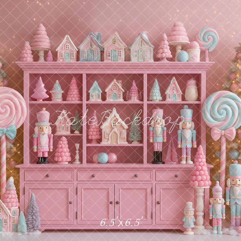 Kate Christmas Pink Cabinet Nutcracker Candy Backdrop Designed by Ashley Paul