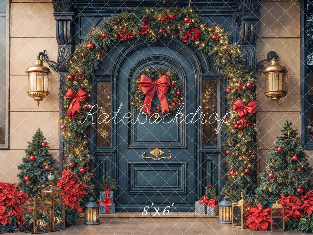 Kate Christmas Door Garland Lanterns Presents Backdrop Designed by Emetselch -UK