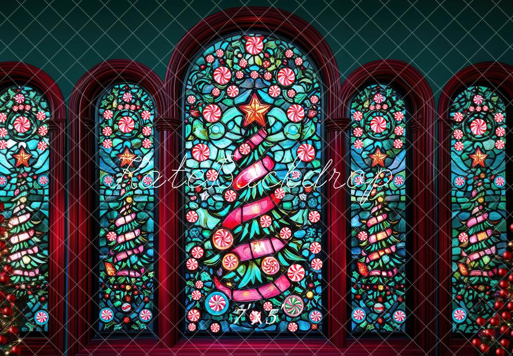 Kate Christmas Stained Glass Trees Backdrop Designed by Mini MakeBelieve -UK