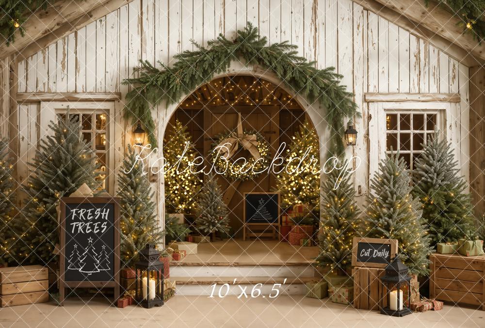 Kate Christmas Farmhouse Fresh Trees Fleece Backdrop Designed by Emetselch -UK
