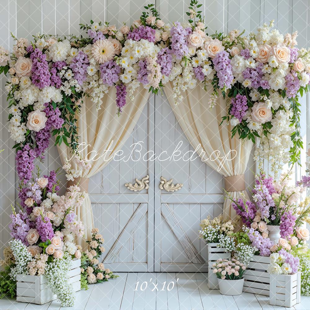 Kate Flower Arch White Wooden Door Backdrop Designed by Mini MakeBelieve -UK