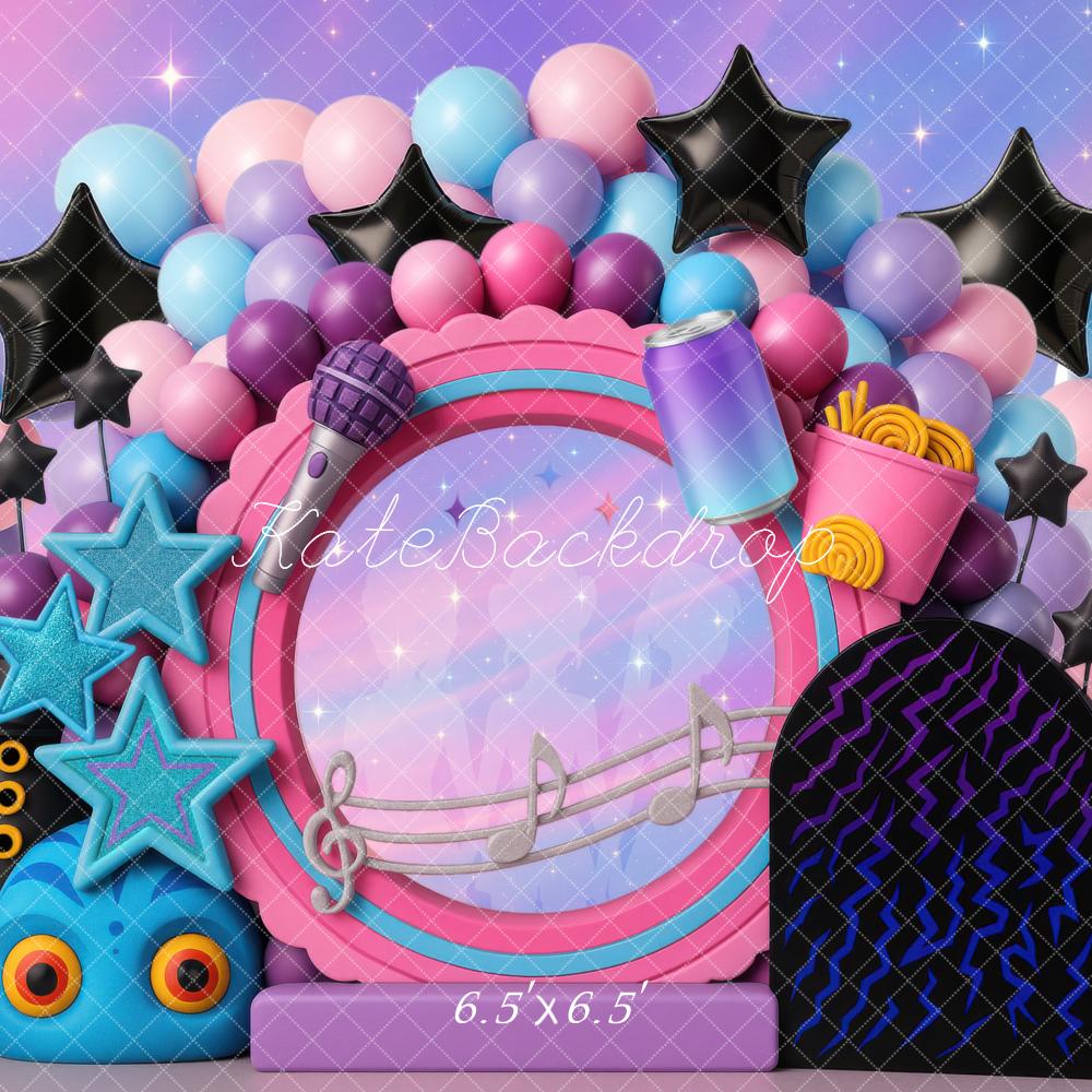 Kate Music Balloons Stars Microphone Pastel Backdrop Designed by Mini MakeBelieve