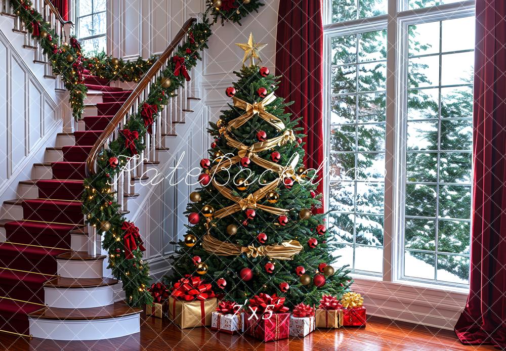 Kate Christmas Tree Staircase Presents Backdrop Designed by Mini MakeBelieve -UK