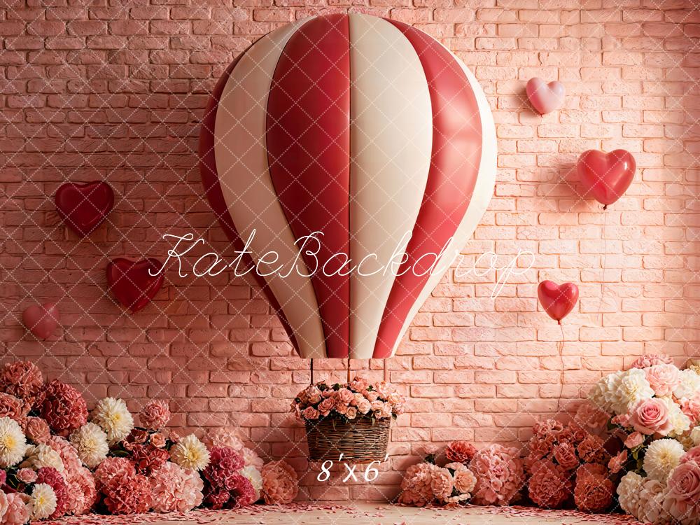 Kate Hot Air Balloon Floral Pink Brick Backdrop Designed by Emetselch