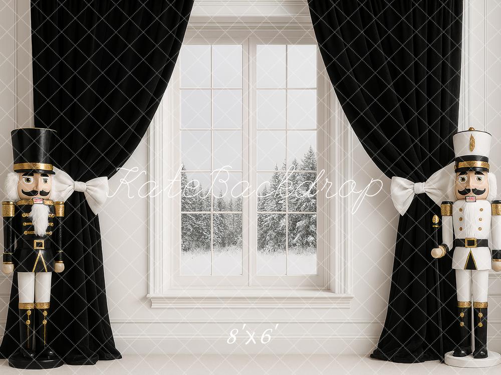 Kate Christmas Nutcracker Window Black Curtains Backdrop Designed by Ashley Paul -UK