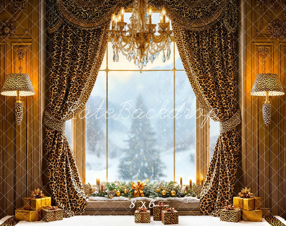 Kate Christmas Leopard Curtains Window Gifts Fleece Backdrop Designed by Emetselch -UK