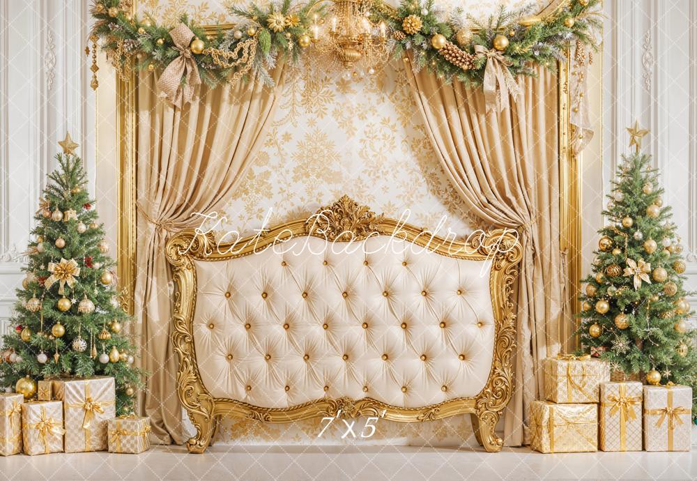 Kate Golden Christmas Headboard Curtain Backdrop Designed by Emetselch