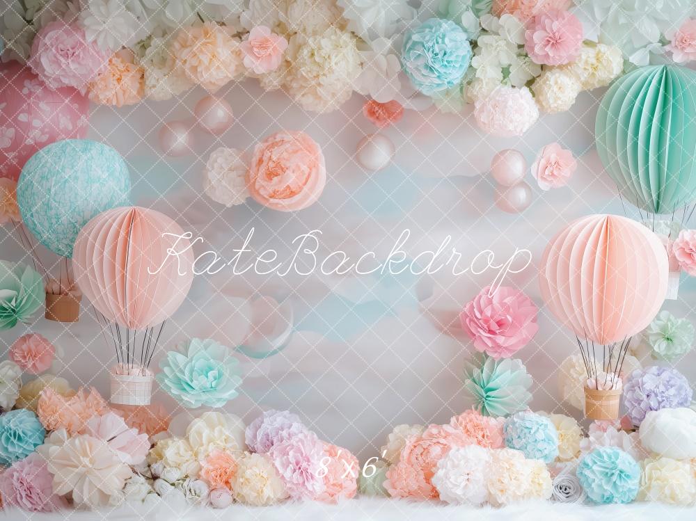 Kate Pastel Hot Air Balloons Floral Backdrop Designed by Patty Robert