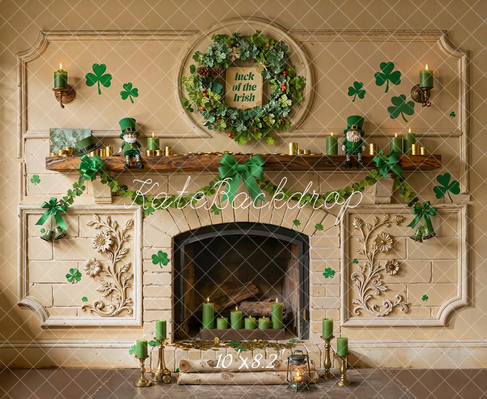 Kate Shamrock Fireplace Wreath Leprechaun Backdrop Designed by Emetselch