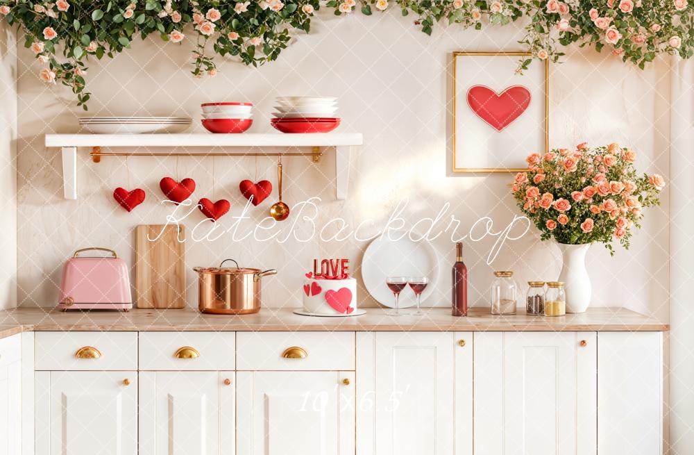 Kate Valentine Kitchen Hearts Cake Fleece Backdrop Designed by Emetselch
