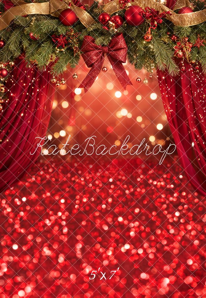 Kate Christmas Garland Red Curtains Bokeh Backdrop Designed by Emetselch -UK