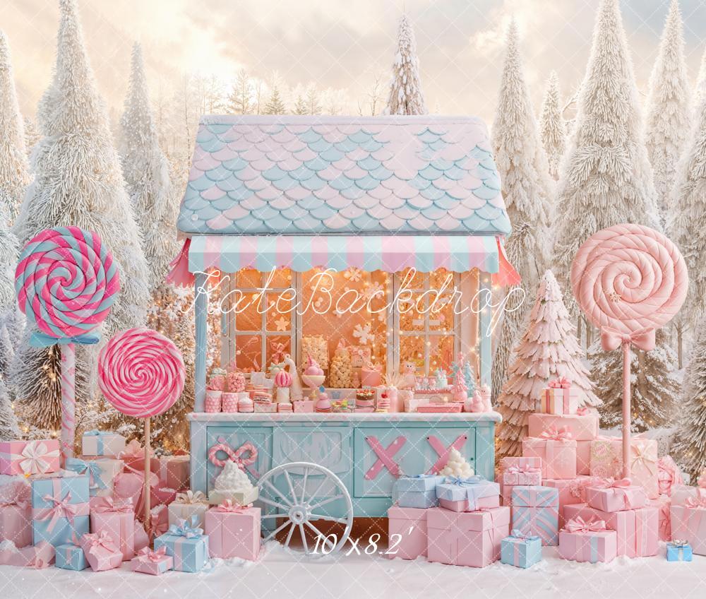 Kate Winter Candy Cart Lollipops Presents Fleece Backdrop Designed by Emetselch -UK