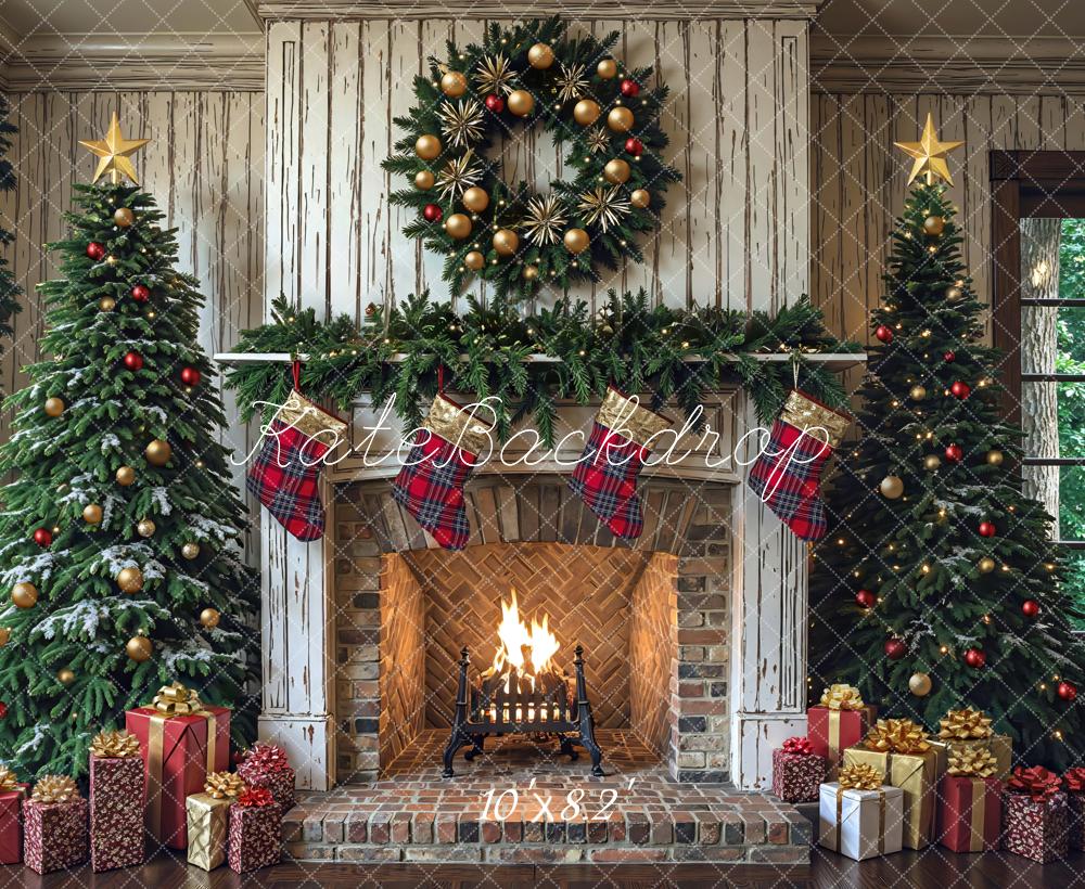 Kate Christmas Fireplace Garland Trees Gifts Backdrop Designed by Mini MakeBelieve -UK