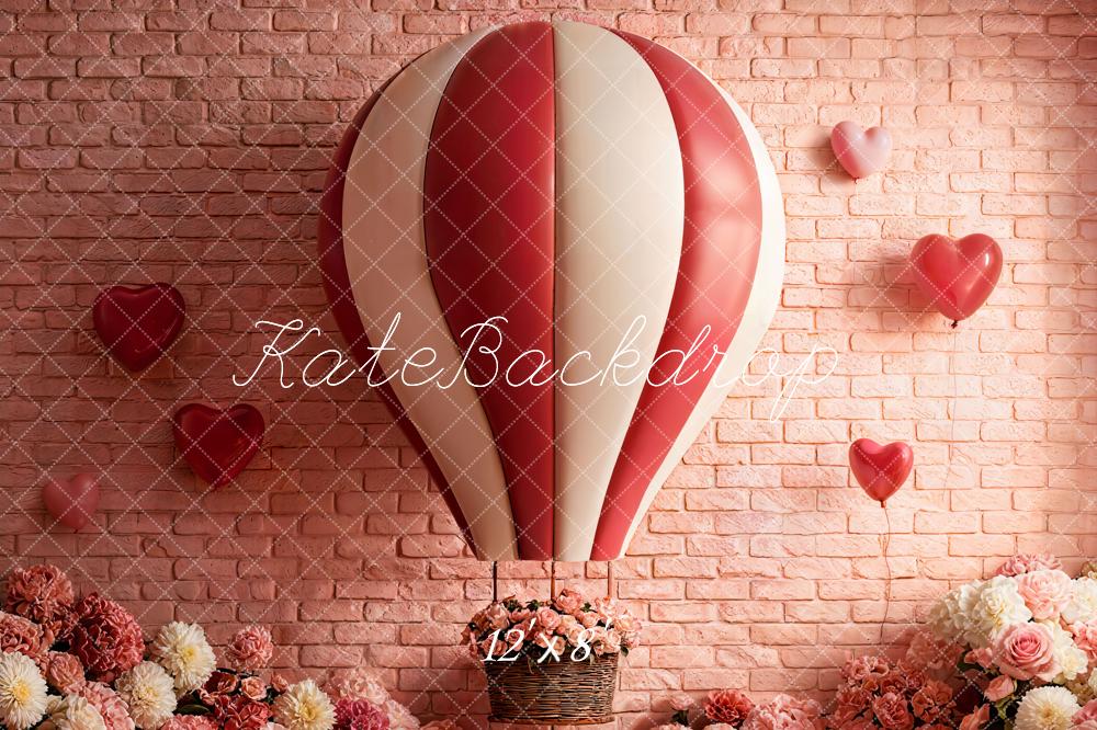 Kate Hot Air Balloon Floral Pink Brick Backdrop Designed by Emetselch